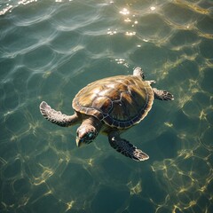 Fototapeta premium A sea turtle swimming in the ocean on a sunny day