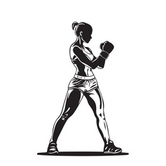 Silhouette Boxing Woman Standing Vectors image isolated on white background.