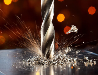 A drill bit that drills a metal plate from which chips jump