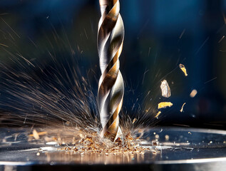 A drill bit that drills a metal plate from which chips jump