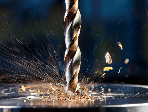 A drill bit that drills a metal plate from which chips jump