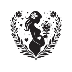 pregnant lady woman silhouette in a white background