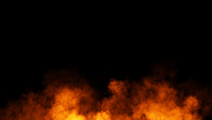 Obraz premium Abstract fire misty fog on isolated black background. Smoke stage studio. Texture overlays. The concept of aromatherapy.