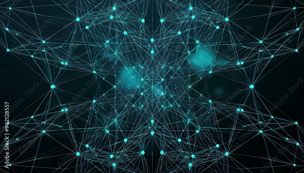 Wall mural futuristic data network abstract 3d rendering of connecting dots and lines on dark background - tech