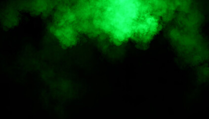 Abstract green misty fog on isolated black background. Smoke stage studio. Texture overlays. The concept of aromatherapy.