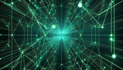 Obraz premium futuristic data network abstract 3d rendering of connecting dots and lines on dark background - technology concept, 4k resolution