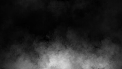 Abstract misty fog on isolated black background. Smoke stage studio. Texture overlays. The concept of aromatherapy.
