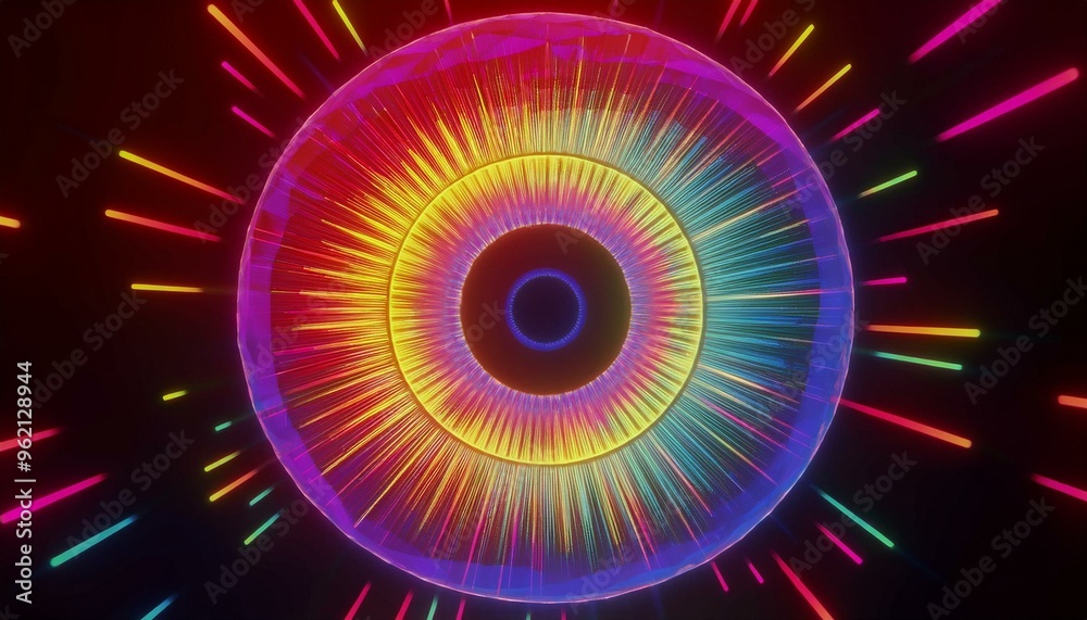 Wall mural vibrant multicolored iris animation with rainbow lines an eye concept in 4k 3d rendering