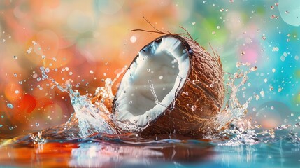 Fototapeta premium vibrant coconut water splash on pastel background digital painting