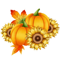 Pumpkins sunflowers and Maples in Fall illustration