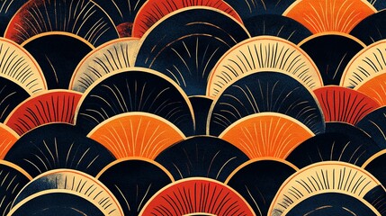 Naklejka premium Abstract Pattern with Overlapping Arcs in Red, Orange, and Beige