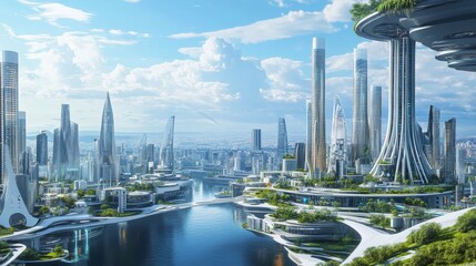 Fototapeta premium A futuristic city designed with principles from multiple scientific disciplines, sustainable and innovative.