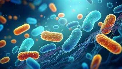 microscopic probiotics bacteria in digestive health science, medicine, and anatomy - escherichia coli, treatment, and medication concepts for optimal well-being