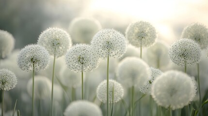 Obraz premium Graceful white Allium globe flowers dance gracefully in the breeze, their ethereal beauty captured in stunning ultra-high definition detail. 
