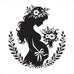 Basic RGB Silhouette Of A Pregnant Woman Collection Isolated On white Background