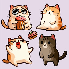 Set of stickers with cats. Cats with different emotions