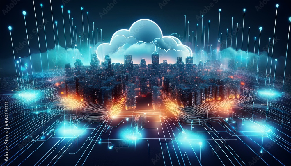 Canvas Prints high-speed 5g wireless network connectivity diagram featuring cloud computing, data storage, and syn