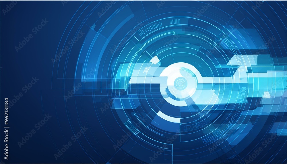 Wall mural blue tech geometry abstract vector background with futuristic elements in shades of blue - modern di