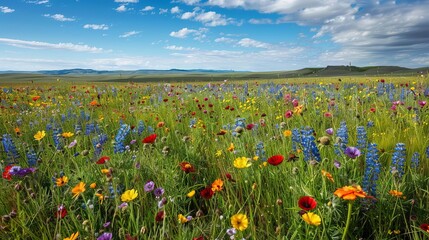 Obraz premium vibrant field of colorful wildflowers stretching to the horizon landscape photography