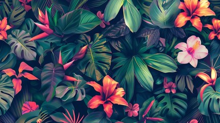 vibrant floral wallpaper pattern with exotic flowers and lush foliage aigenerated seamless design