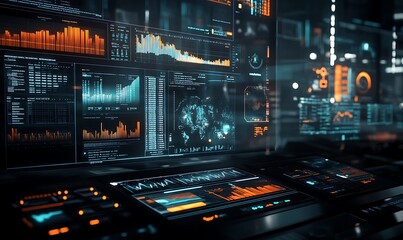 Futuristic Interface with Data Visualization on a Control Panel