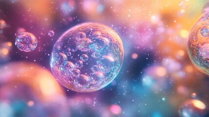 Scientific exploration into the building blocks of life, the forces that govern the universe, and the composition of matter. Images depicting cellular membranes, bubbling liquids, molecular structure