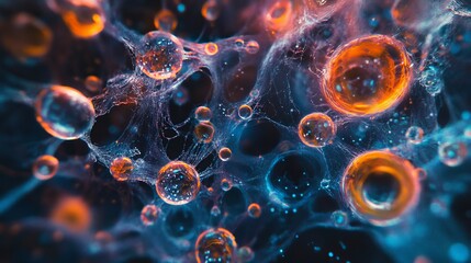 Obraz premium Scientific exploration into the building blocks of life, the forces that govern the universe, and the composition of matter. Images depicting cellular membranes, bubbling liquids, molecular structure