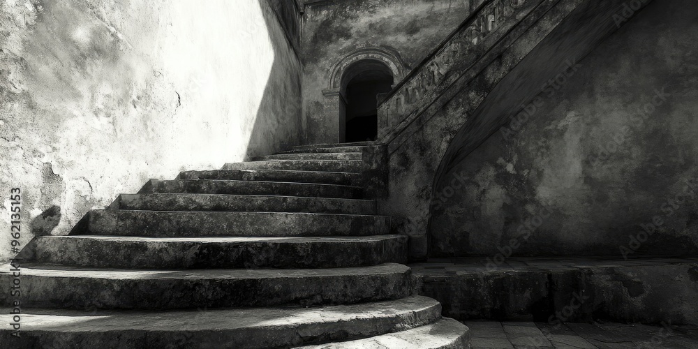 Canvas Prints Stone Steps Leading to a Dark Archway in a Weathered Building