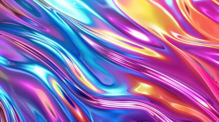 Fototapeta premium vibrant holographic rainbow wave background abstract fractal geometric chrome effect