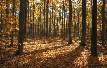 Golden Autumn Forest in Tranquil Light, AI generated illustration