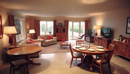 Interior view of the contemporary styled living and dining room of a modern house, concept of luxury and minimalist interior, vector illustration created with generative ai