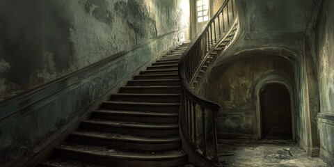 Abandoned Staircase Leading Upwards in a Decaying Building