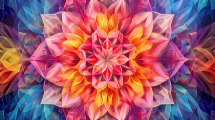 Obraz premium vibrant multicolored rosette with intricate geometric patterns kaleidoscopic design aigenerated abstract art