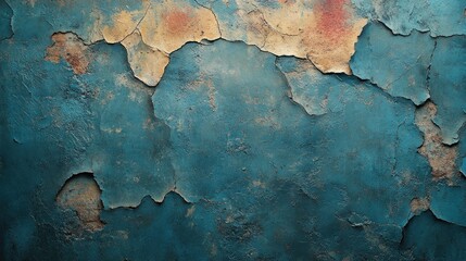 Obraz premium A blue wall with a lot of cracks and peeling paint