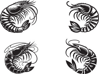4 Shrimp fish illustration silhouette vector style with White Background