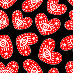 Seamless heart pattern decorated with an eye. Romantic pattern for Valentines Day illustration
