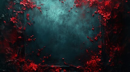 A red and black painting with splatters of Halloween.