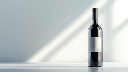Elegant wine bottle with a blank label against a minimalist background, perfect for wine-themed designs and promotional materials.