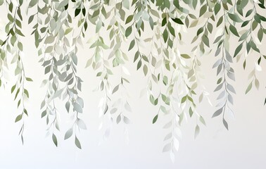 Hanging Paper Cut-Out Weeping Willow Leaves on Ceiling in White and Gray. AI generated illustration