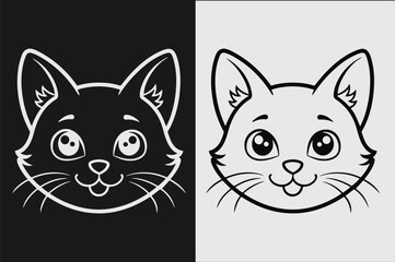 Fototapeta premium Black line art of a cat face for kids coloring drawing book in white background