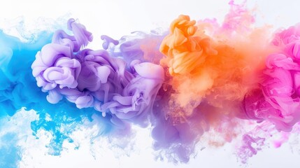 Fototapeta premium vibrant smoke bomb explosion multicolored clouds bursting on white background festival of colors concept photography