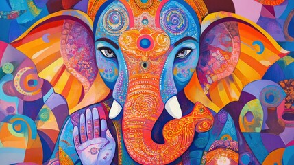 Obraz premium Ganesha in contemporary pop art, with vibrant colors, bold outlines, and modern twists on traditional Ganesha imagery, bringing the deity into a fun, contemporary context