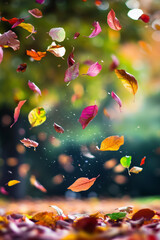 colourful autumn leaves falling