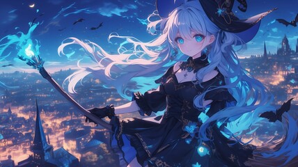 ハロウィンのコスプレをしたアニメ調の美少女