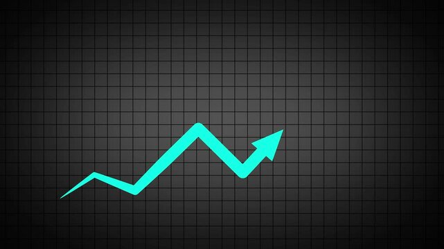 Business growth success chart with arrow. Rising up stock market blue arrow graph diagram financial business profit progress economic on black background with grid. Graph diagram up