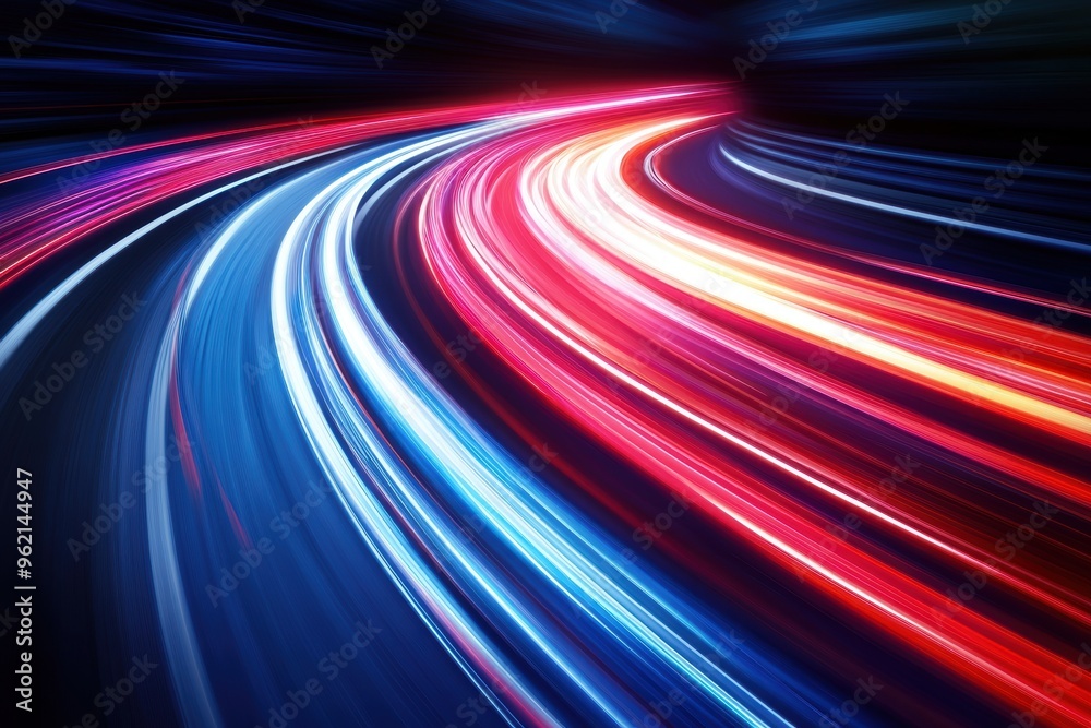 Wall mural ethereal light trails in dynamic motion on dark background