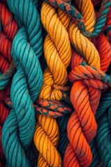 Vibrant colors of intertwined marine ropes