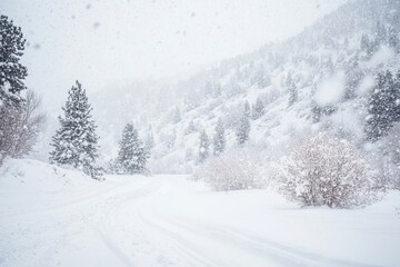 Fototapeta premium Snowy mountain road amidst tranquil winter landscape