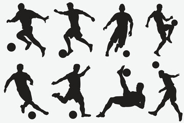 Soccer players activities silhouettes 