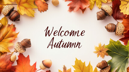 Vibrant autumn leaves and acorns arranged beautifully to welcome the fall season